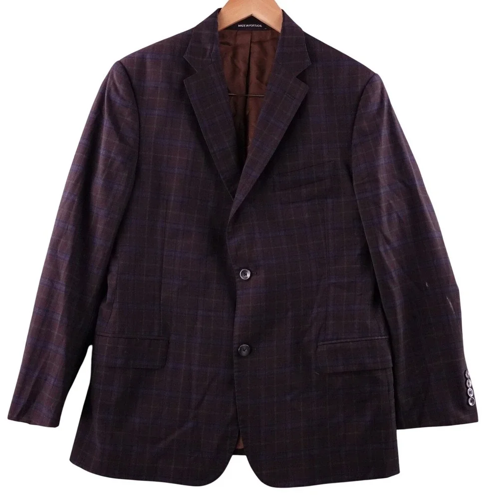 J Hilburn Mens Plaid Tailored Fit Wool Blazer Jacket Made in Portugal‎ Size 41S